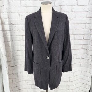 Vintage 90s Longline Blazer Wool Blend Androgynous Career Office Patch Pockets 6